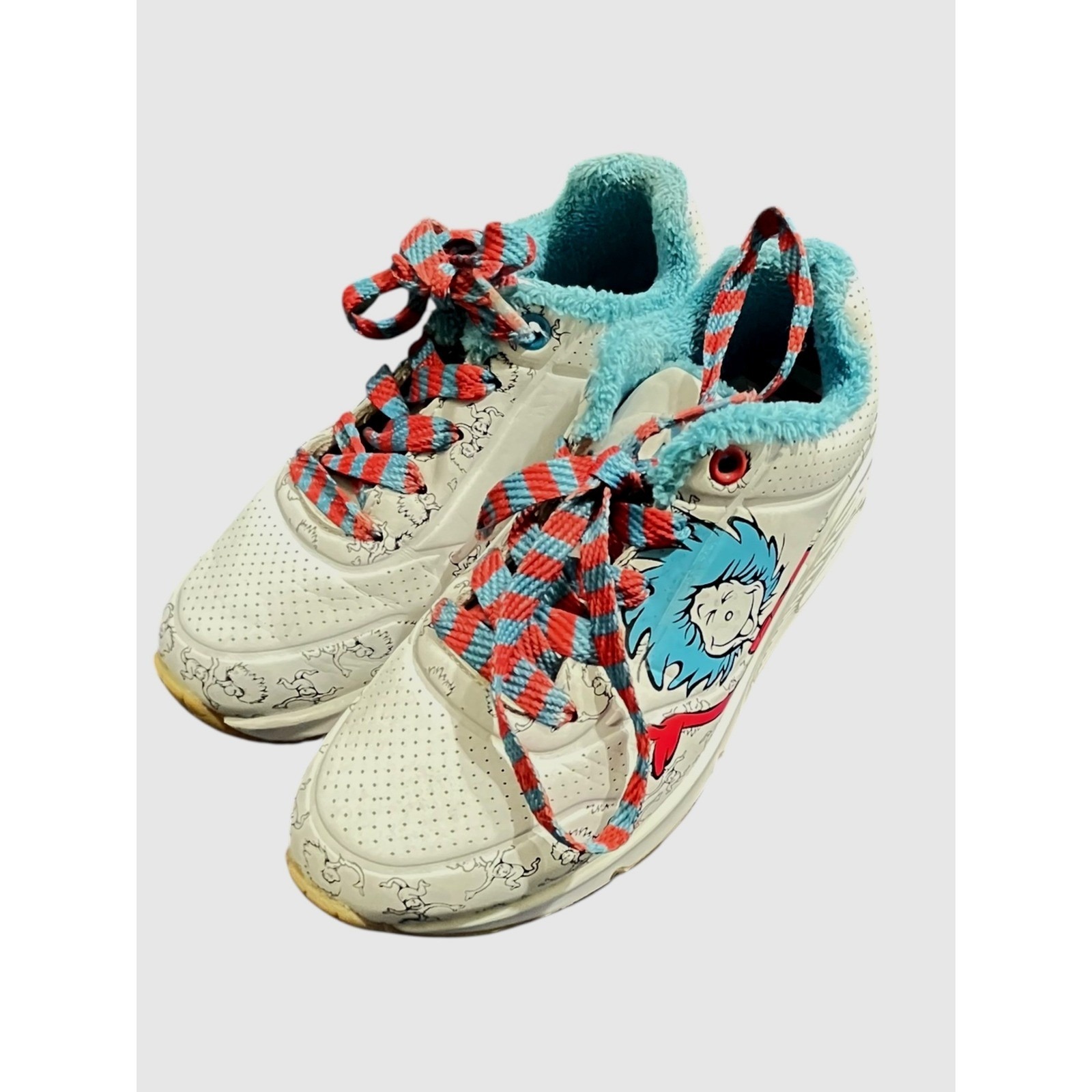 Kids Dr Seuss Thing 1 And Thing 2 Sketchers White Blue Red Lace Up Shoes Sz 5